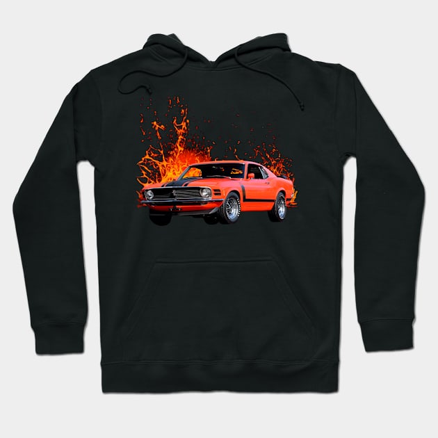 1970 Boss Mustang in our lava series Hoodie by Permages LLC